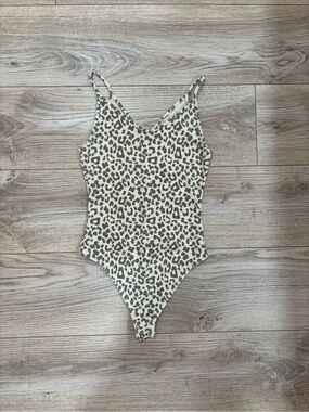 American Eagle Leopard Print Bodysuit - Cream and Brown Size S